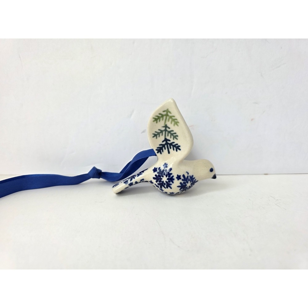 Artisan Boleslawiec Polish Pottery Handpainted Dove Bird Ornament Christmas